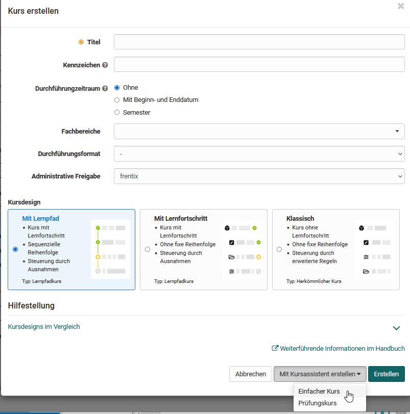 Kurs mit Assistenten erstellen