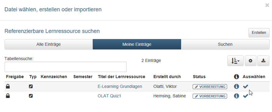 Test auswählen