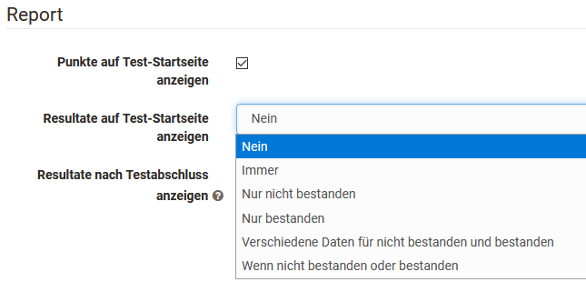 Test Report Einstellungen