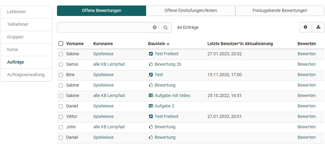 Coaching Menü Aufträge