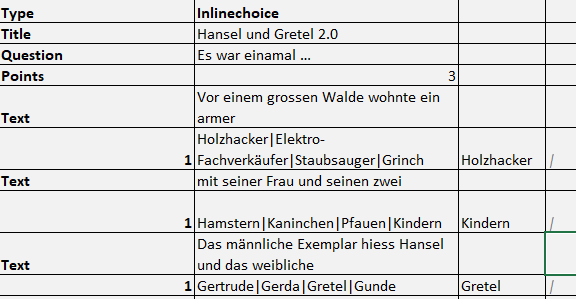 Lückentext mit Dropdown Import Beispiel