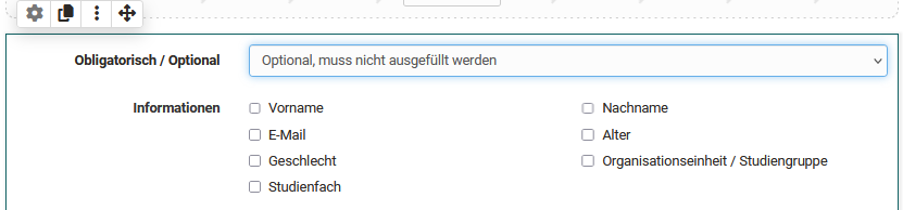 Formular userspezifische Informationen