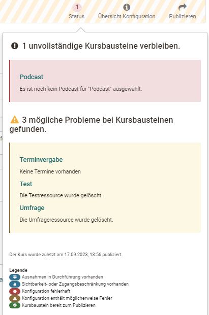 Stausanzeige im Kurseditor