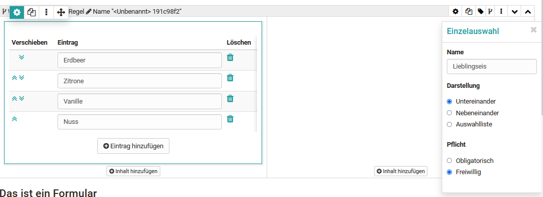 Formular Einzelauswahl