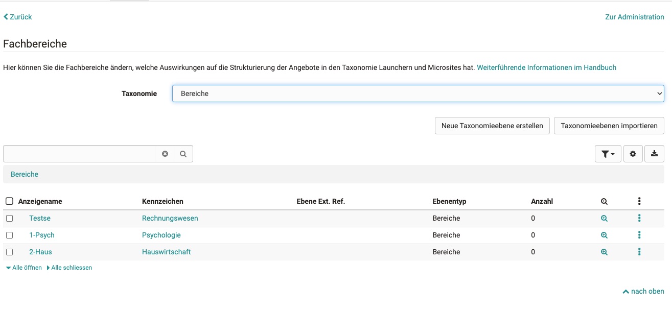 Verwaltung der Taxonomie