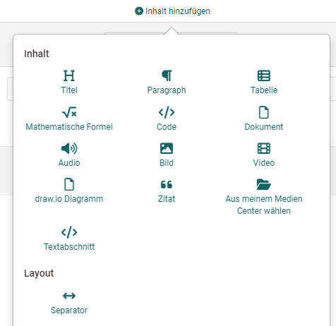 Inhaltelemente im ePortfolio