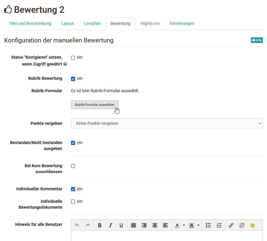 Rubrik-Bewertung konfigurieren