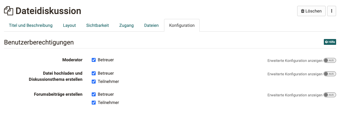 Konfigurationsoptionen Dateidiskussion