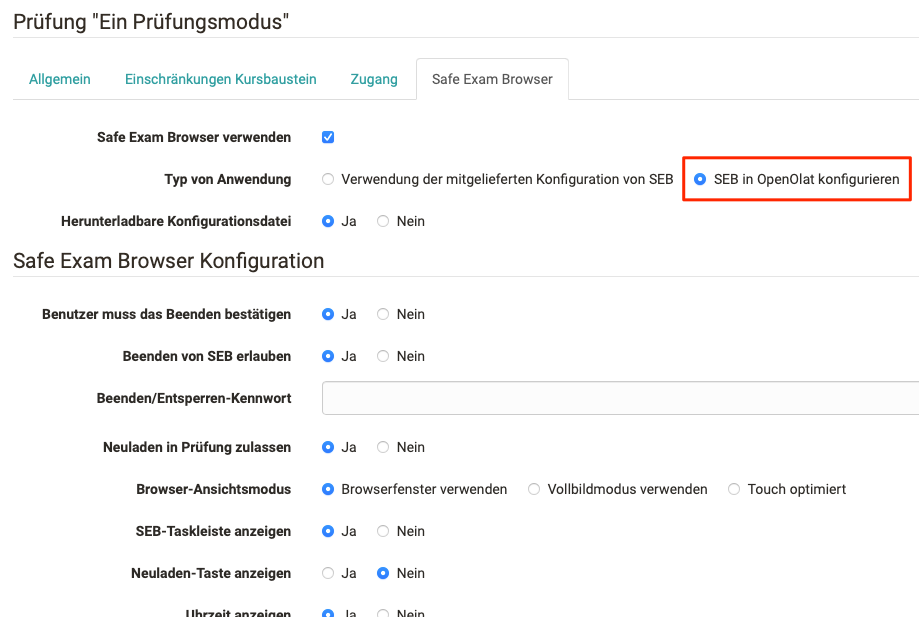 Safe Exam Browser Konfiguration