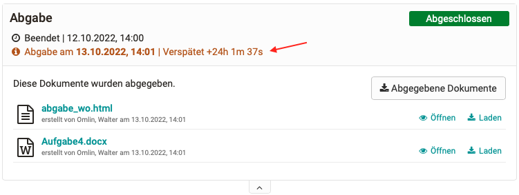 Verpätete Abgabe einer Aufgabe