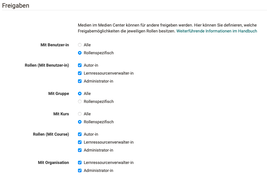 Freigabe-Konfiguration für Medien Center