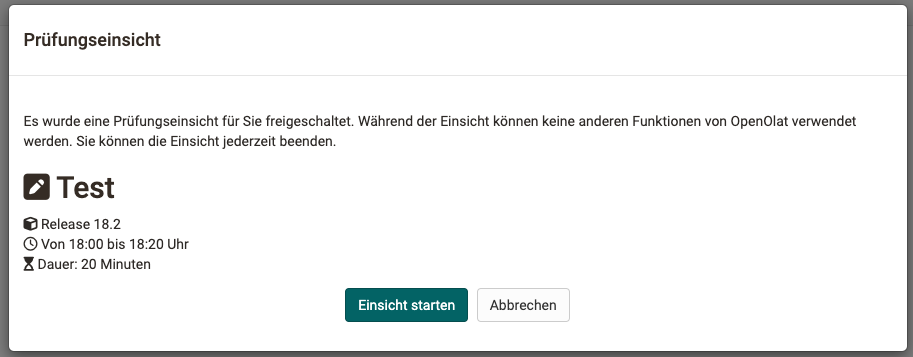 Prüfungseinsicht - Start durch Teilnehmende