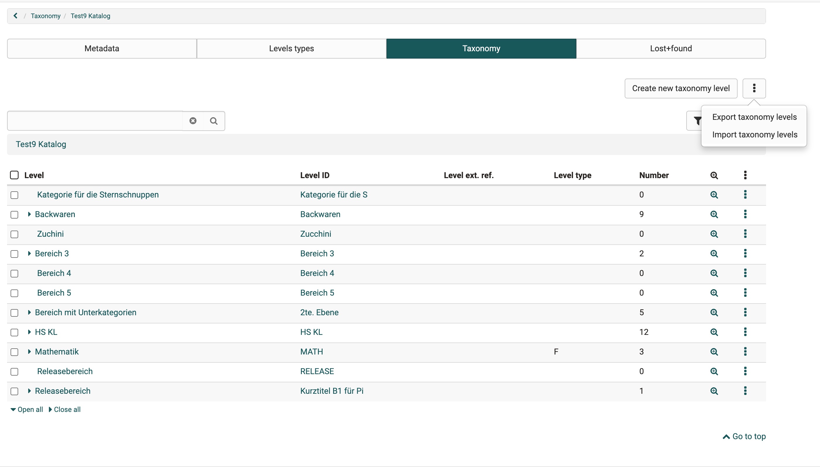 overview over the taxonomy gui