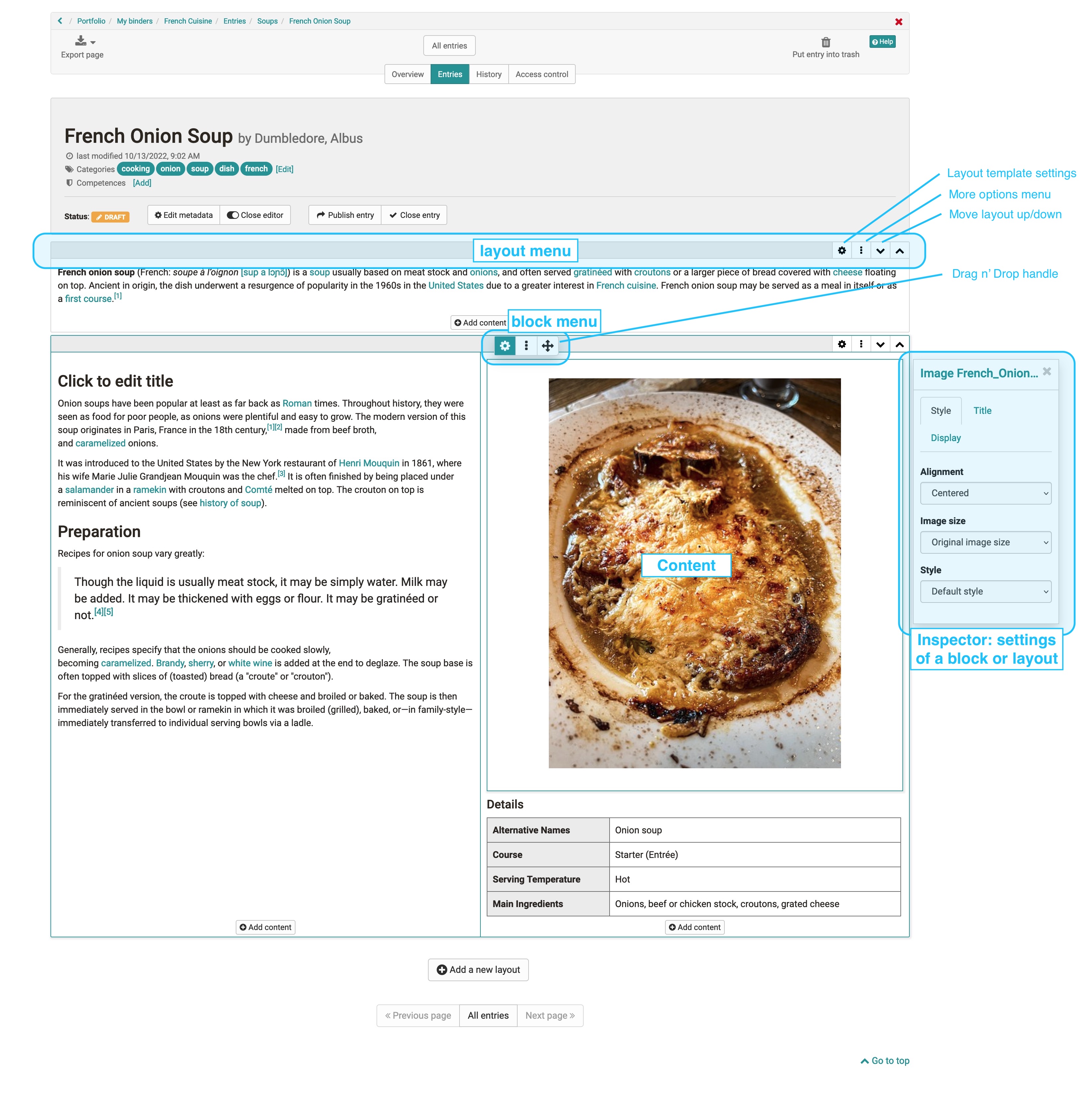 Image of the individual controls in ePortfolio