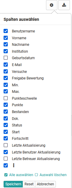 Kursbaustein Test Spaltenwahl