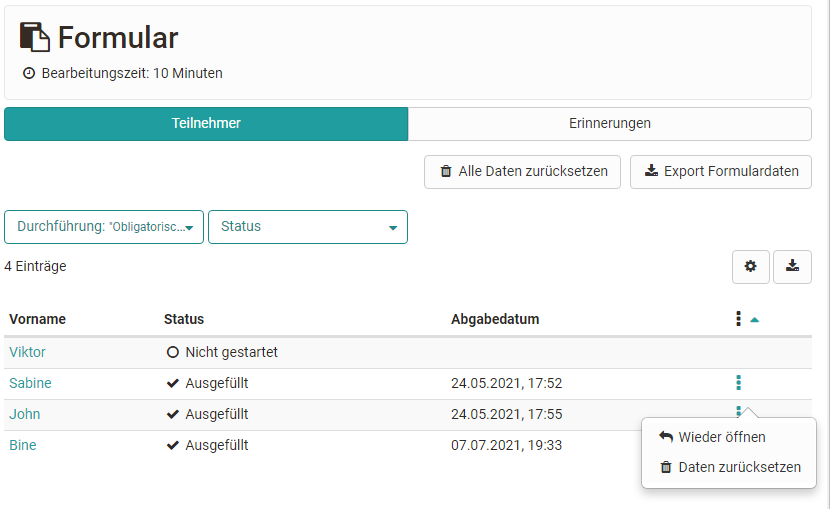 Formular Durchführung Teilnehmerliste