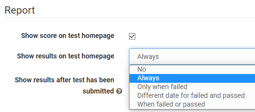 Test report setting