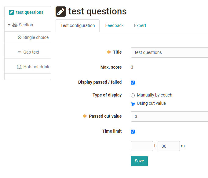 Test configuration