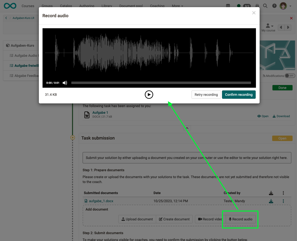 Audio recording in task element