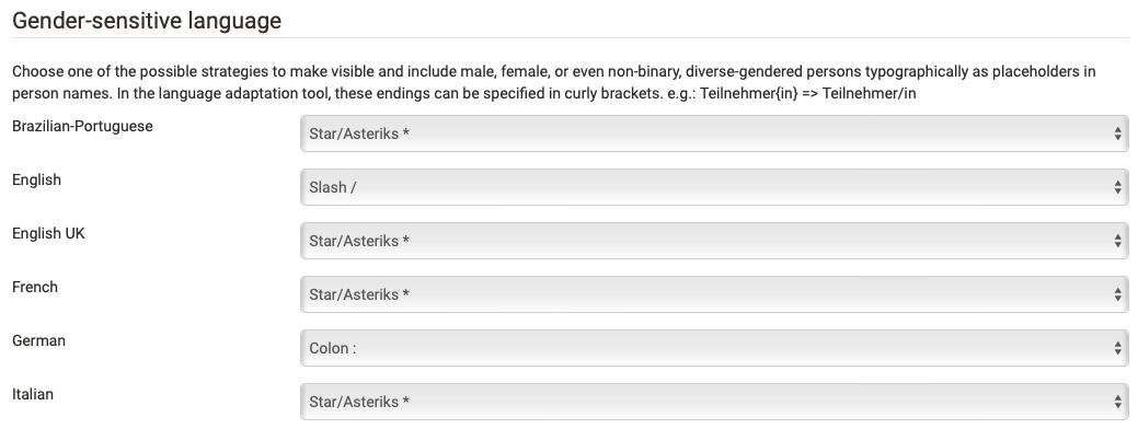 Configure gender sensitive language delimiter