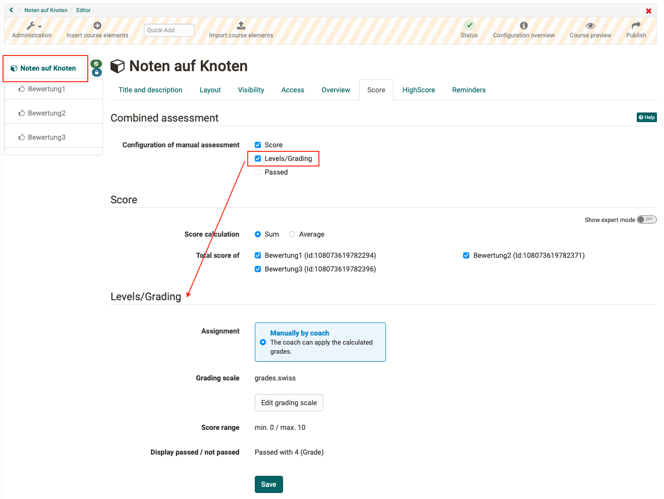 Convert points on course level