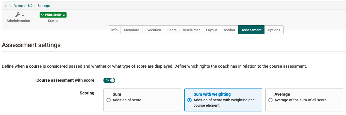 Activate course assessment with weighted score