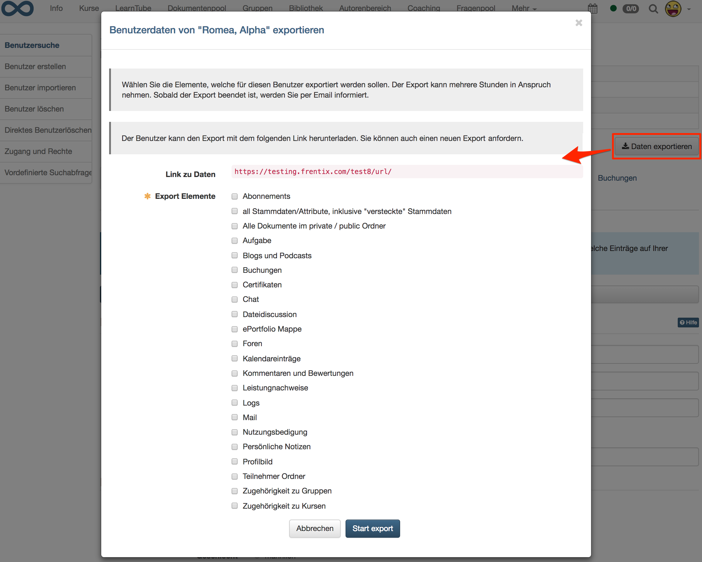 Userdaten exportieren