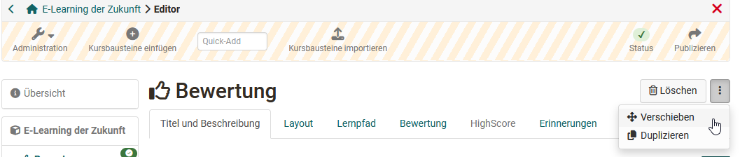 Kursbausteine verschieben Menü