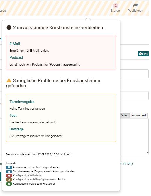 Stausanzeige im Kurseditor