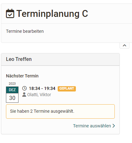 Terminfindung Anzeige Teilnehmer