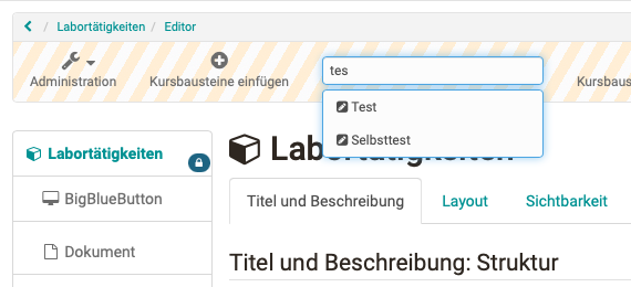 Quick-Add Aktion für Kursbausteine