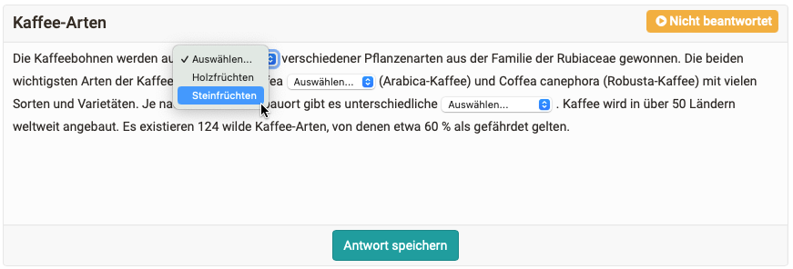 Lückentext mit Dropdown