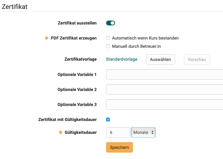 Zertifikatsfunktion im Kurs aktivieren