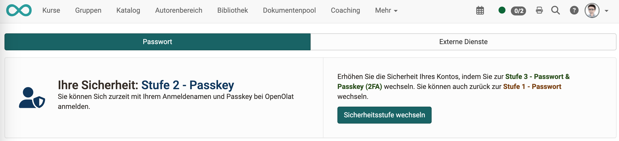 Passkey - persönliche Einstellungen