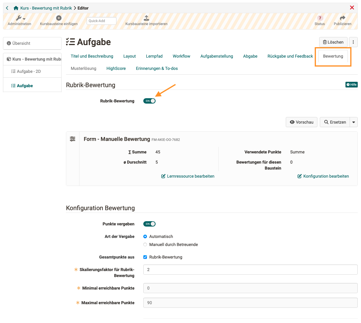 Integration Rubrik-Formular Aufgabenbaustein