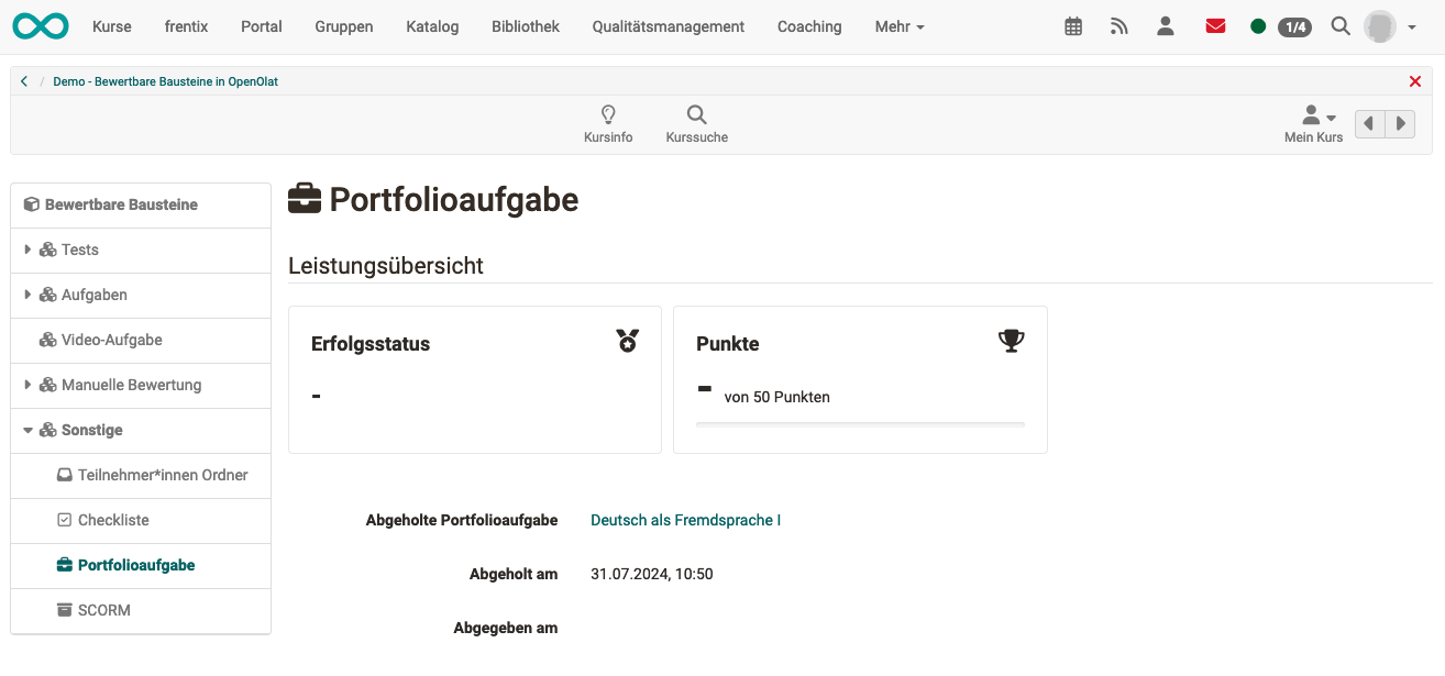 Alte Ansicht Portfolioaufgabe