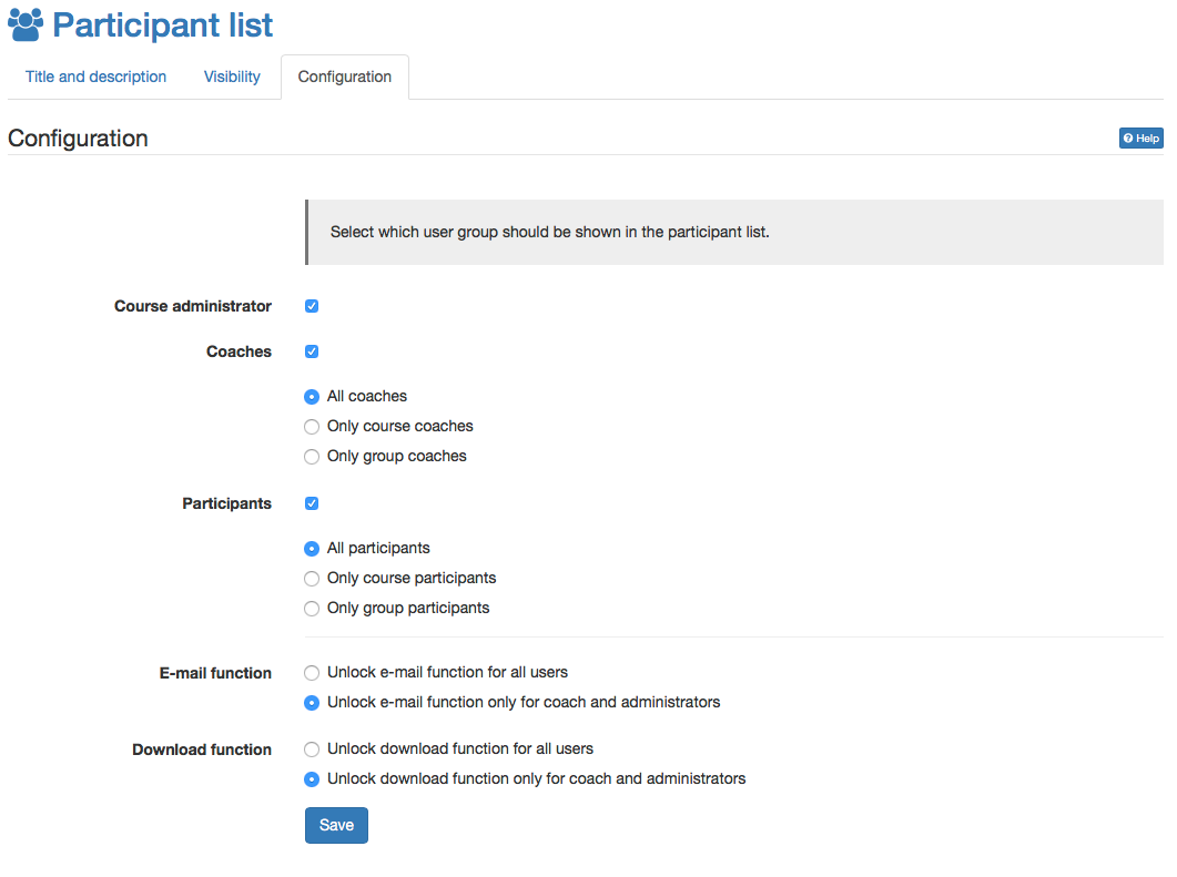 Configuration options for paricipant list