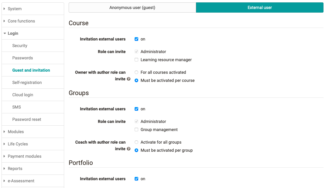 External User Configuration