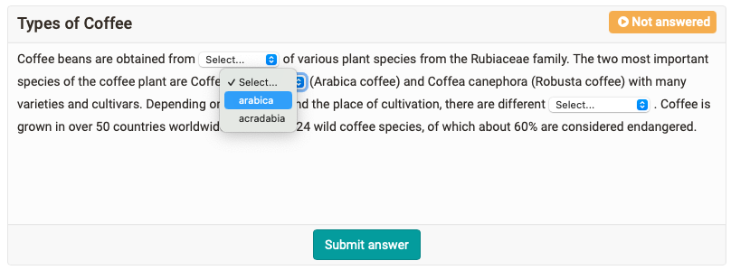 Question type Gap with dropdown