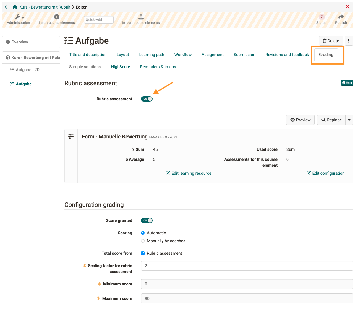 Integration rubric form task module