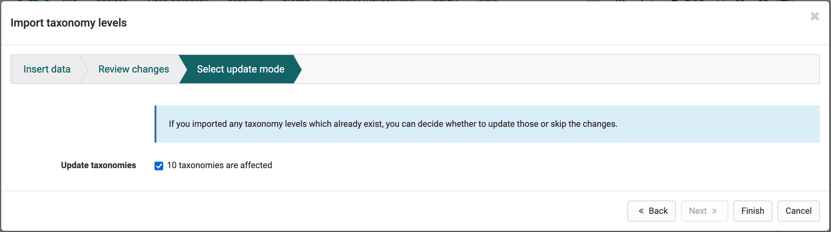 taxonomy import dialogue step 3 - overwrite