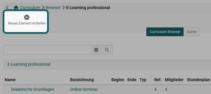 Curriculum Element erstellen