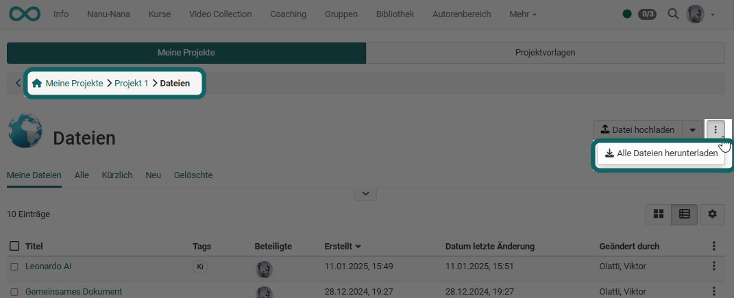 Alle Dateien des Projektes herunterladen