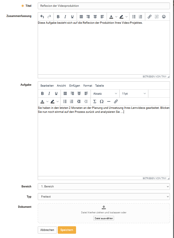 Eingaben Portfolio Aufgabe