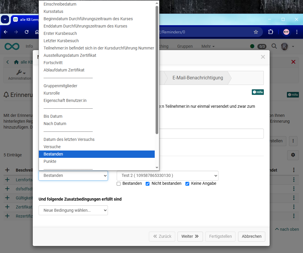 Bedingungen für Erinnerungen