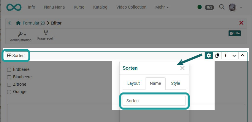 Layout Name vergeben