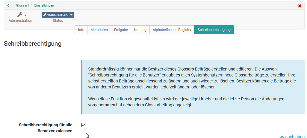 Schreibberechtitung für User aktivieren