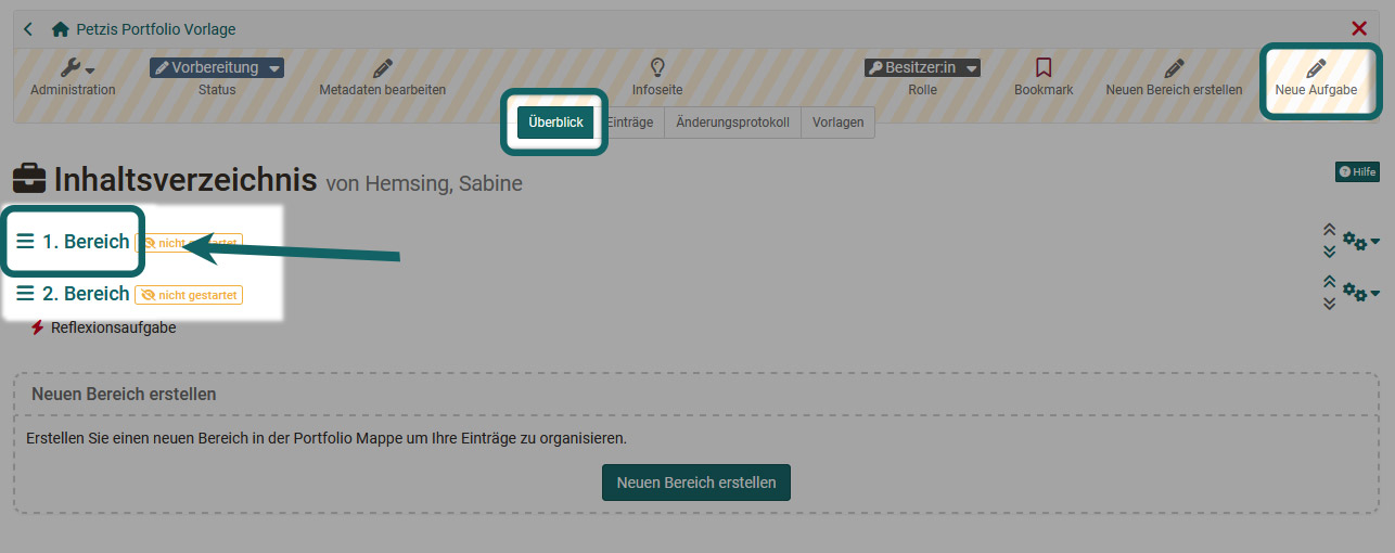 Portfolio neue Aufgabe anlegen