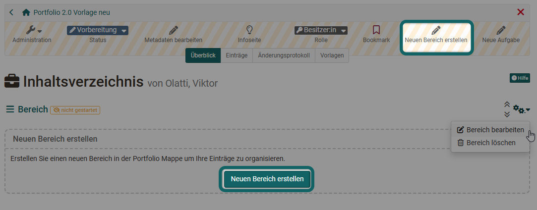 Neuen Portfoliobereich anlegen
