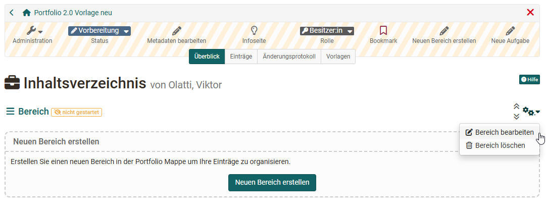 Portfolio Bereich bearbeiten